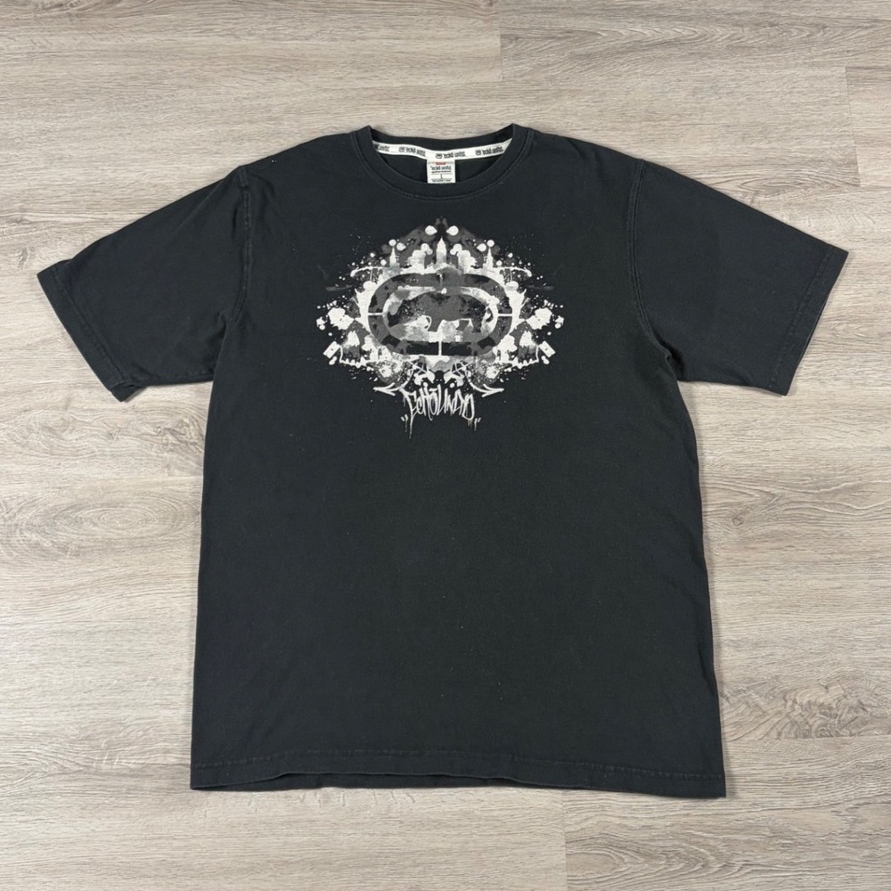 Ecko Unltd T-Shirt Mens Large Black Graphic Rhino Streetwear Y2K Skater Grunge